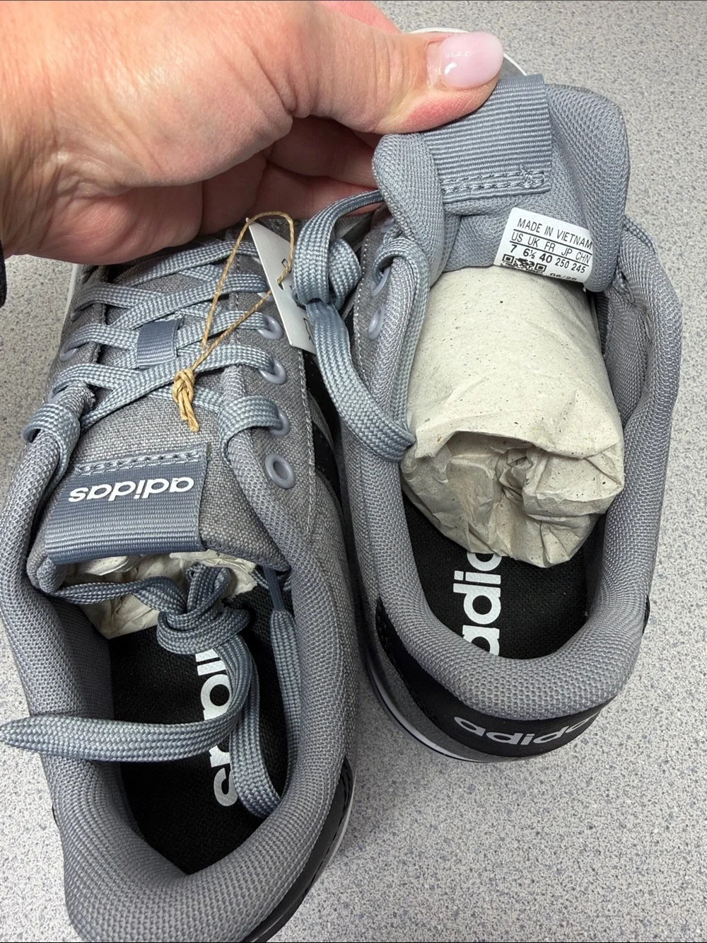 adidas Gray Low-Top Canvas Sneakers with Black Stripes